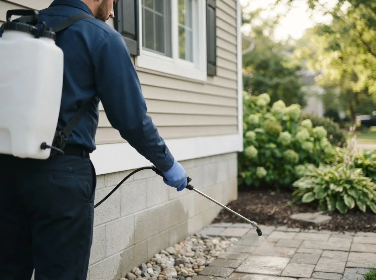 Pest control technician inspecting a home in Osterville, MA